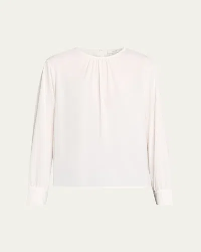 Vince Gathered Long-sleeve Crepe Blouse In Off White