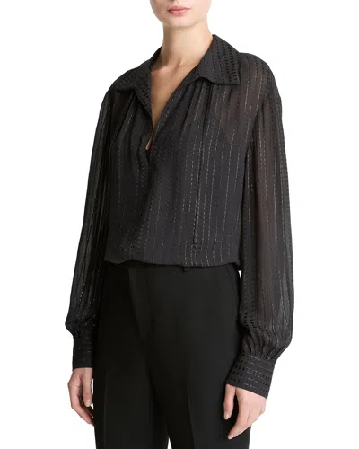 Vince Gathered Lurex Stripe Blouse In 001blk-black