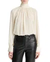 Vince Draped Ruffle Mock Neck Crepe Top In White