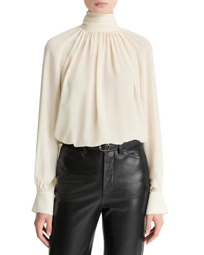 VINCE GATHERED MOCK NECK BLOUSE