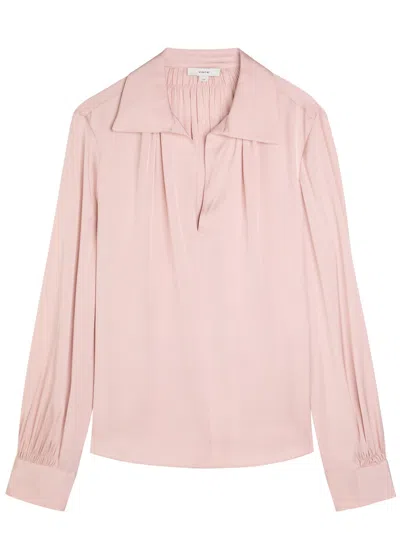Vince Gathered Silk-blend Blouse In Pink