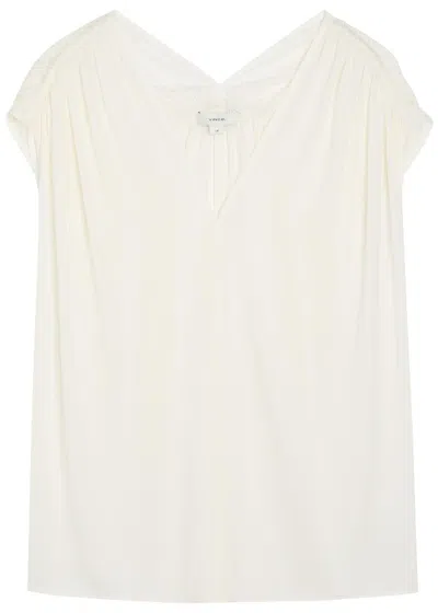 Vince Gathered Stretch-silk Blouse In White
