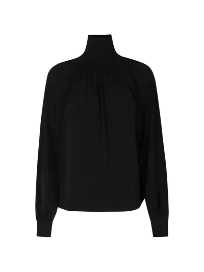 Vince Gathered Turtleneck Sweater In Black