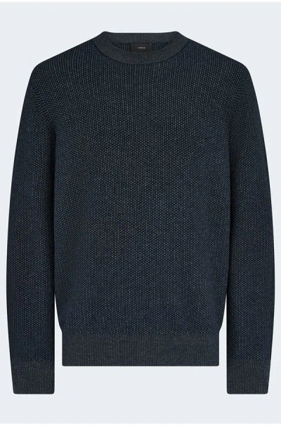 Vince Geo Jacquard Crew Neck Sweater In Coastal Blue Heather Grey