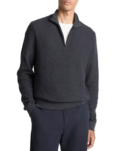 Vince Geo Jacquard Quarter Zip Sweater In Black