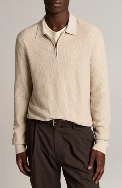 Vince Heathered Double Face Long Sleeve Polo Shirt In Neutral