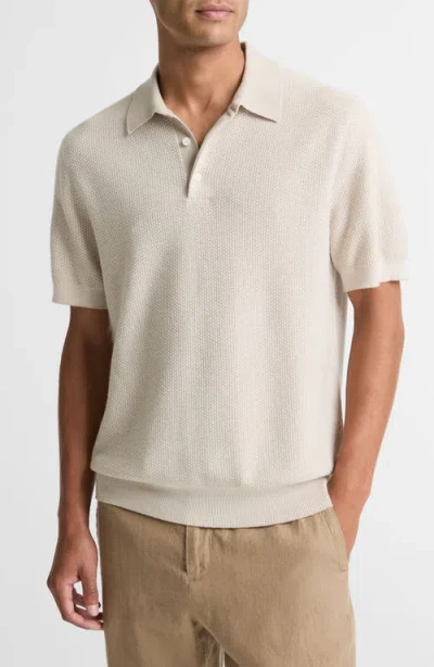 Vince Geo Jacquard Short Sleeve Polo Shirt In Neutral