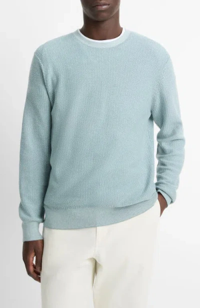 Vince Geometric Jacquard Wool & Cotton Blend Crewneck Sweater In Lagoon/classic Cream