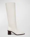 Vince Gerrie Leather Square-toe Knee Boots In Milk White Leather