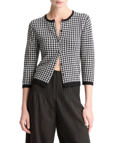 Vince Gingham-knit Three-quarter-sleeve Cardigan In Black