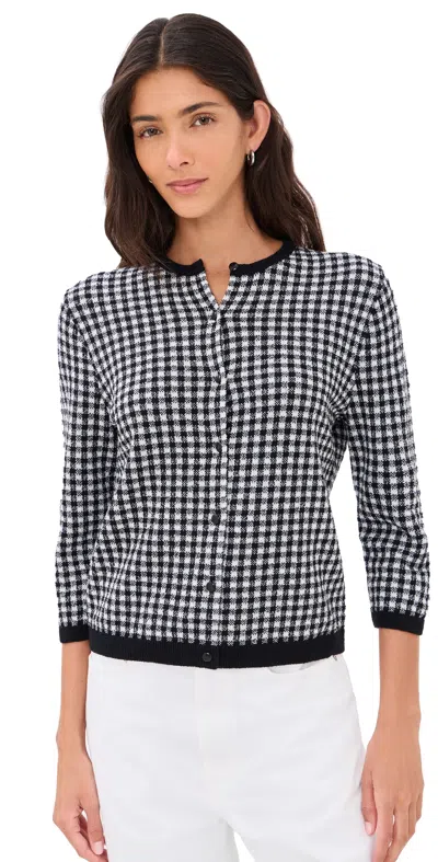 Vince Gingham Cardigan Black/off White In Animal Print