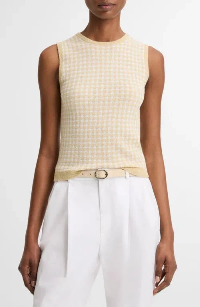 Vince Gingham Check Sleeveless Wool & Cotton Blend Sweater In Neutral