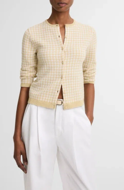 Vince Gingham Three-quarter-sleeve Cardigan In Neutral