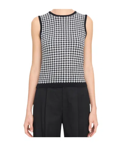 Vince Gingham Rib-knit Tank Top In Brown