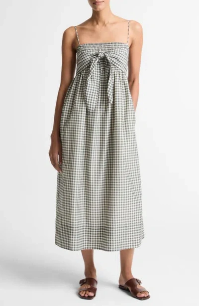 Vince Gingham Smocked Bodice Midi Sundress In Gray