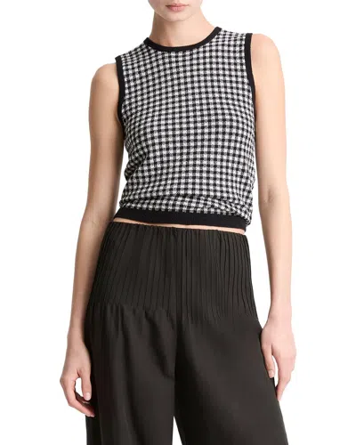 Vince Gingham Rib-knit Tank Top In Brown