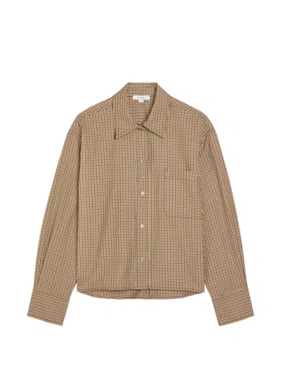 Vince Gingham-check Press-stud Shirt In Brown
