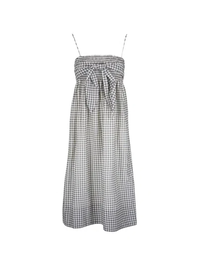 Vince Gingham-check Smocked Midi Dress In Gray
