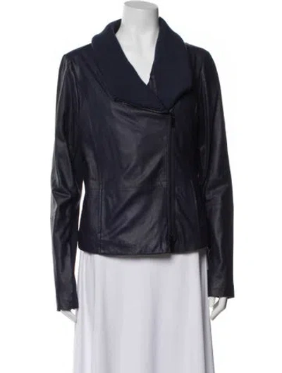 Pre-owned Vince Goat Leather Biker Jacket In Blue