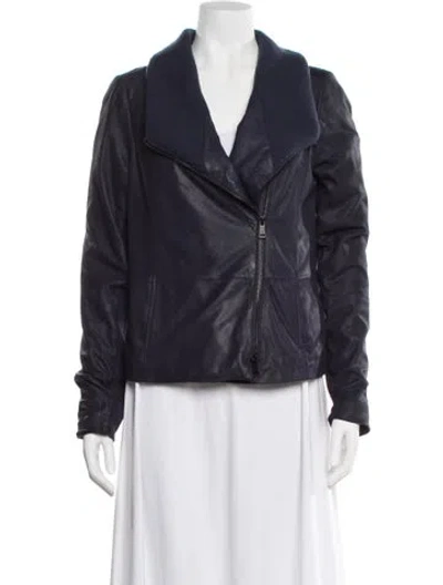Pre-owned Vince Goat Leather Biker Jacket In Blue