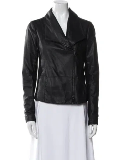 Pre-owned Vince Goat Leather Biker Jacket In Blue