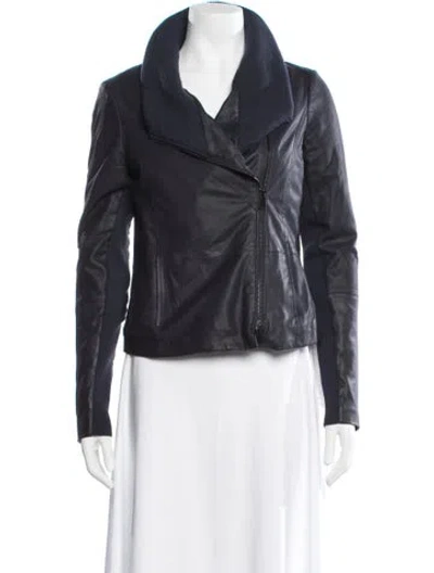 Pre-owned Vince Goat Leather Biker Jacket In Blue