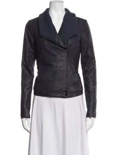 Pre-owned Vince Goat Leather Biker Jacket In Blue
