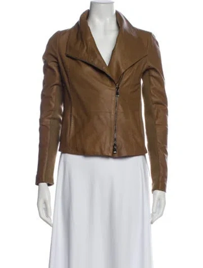 Pre-owned Vince Goat Leather Biker Jacket In Brown