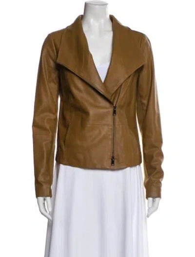 Pre-owned Vince Goat Leather Biker Jacket In Brown