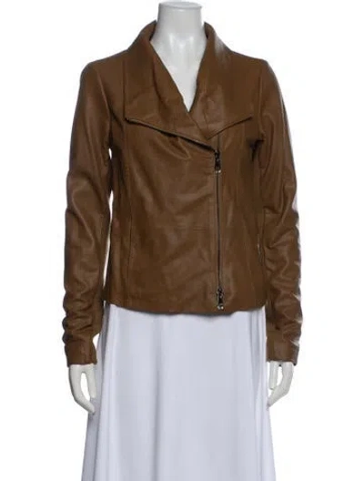 Pre-owned Vince Goat Leather Biker Jacket In Brown