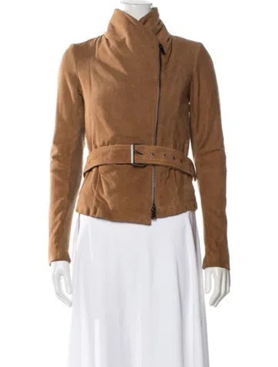 Pre-owned Vince Goat Leather Biker Jacket In Brown