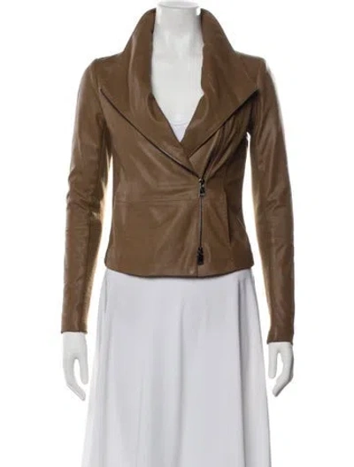 Pre-owned Vince Goat Leather Biker Jacket In Brown
