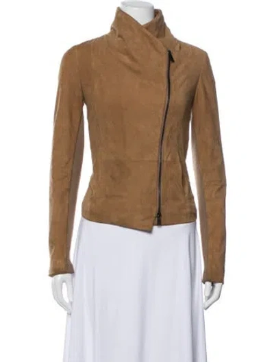 Pre-owned Vince Goat Leather Biker Jacket In Brown