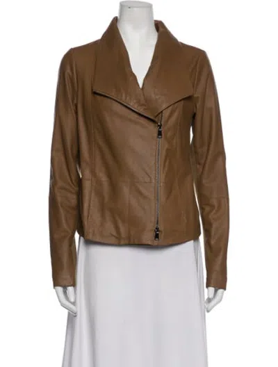 Pre-owned Vince Goat Leather Biker Jacket In Brown