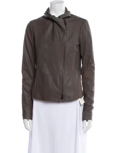 Pre-owned Vince Goat Leather Biker Jacket In Gray