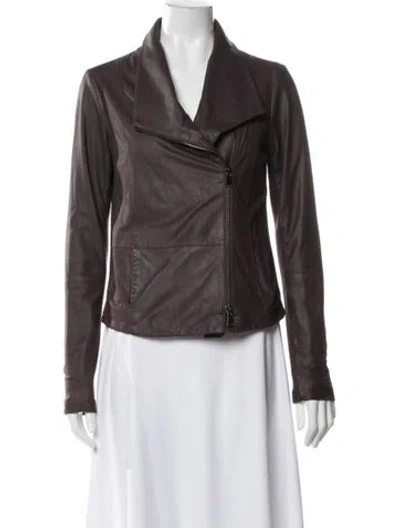 Pre-owned Vince Goat Leather Biker Jacket In Gray