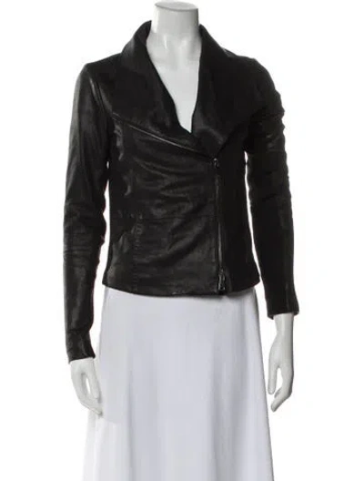 Pre-owned Vince Goat Leather Biker Jacket In Gray