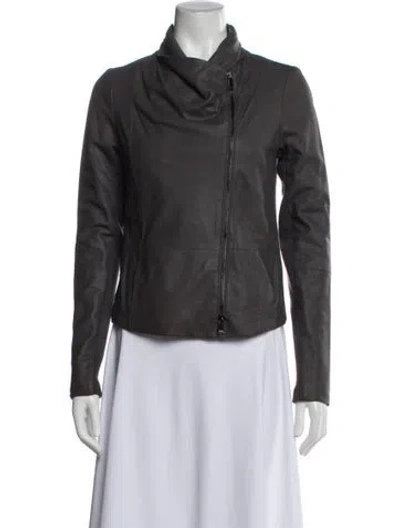 Pre-owned Vince Goat Leather Biker Jacket In Gray