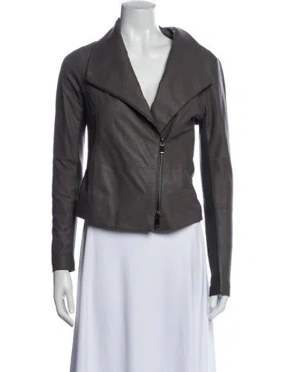 Pre-owned Vince Goat Leather Biker Jacket In Gray