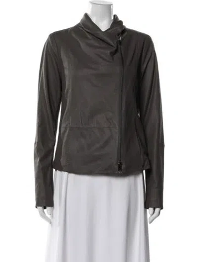 Pre-owned Vince Goat Leather Biker Jacket In Gray