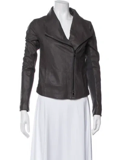 Pre-owned Vince Goat Leather Biker Jacket In Gray