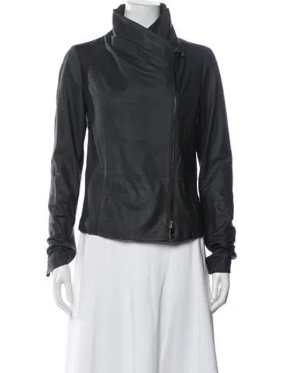 Pre-owned Vince Goat Leather Biker Jacket In Gray