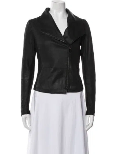 Pre-owned Vince Goat Leather Biker Jacket In Gray