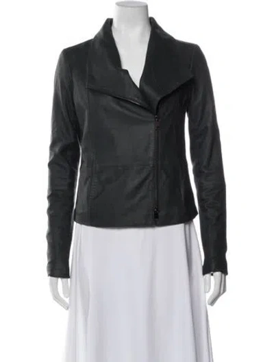Pre-owned Vince Goat Leather Biker Jacket In Gray
