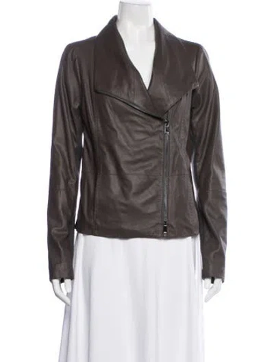 Pre-owned Vince Goat Leather Biker Jacket In Gray