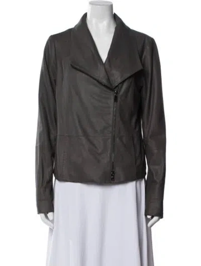 Pre-owned Vince Goat Leather Biker Jacket In Gray