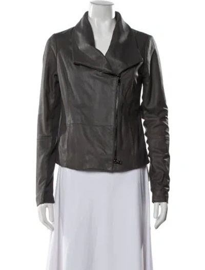 Pre-owned Vince Goat Leather Biker Jacket In Gray