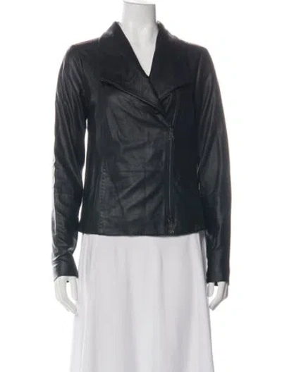 Pre-owned Vince Goat Leather Biker Jacket In Green