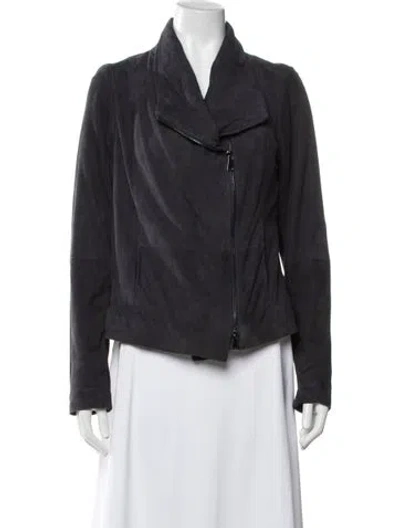 Pre-owned Vince Goat Leather Biker Jacket In Grey