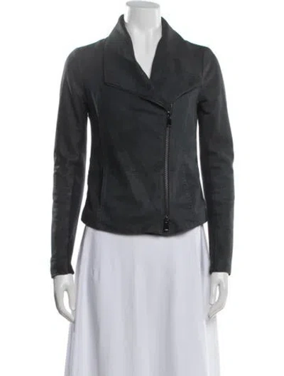 Pre-owned Vince Goat Leather Biker Jacket In Grey